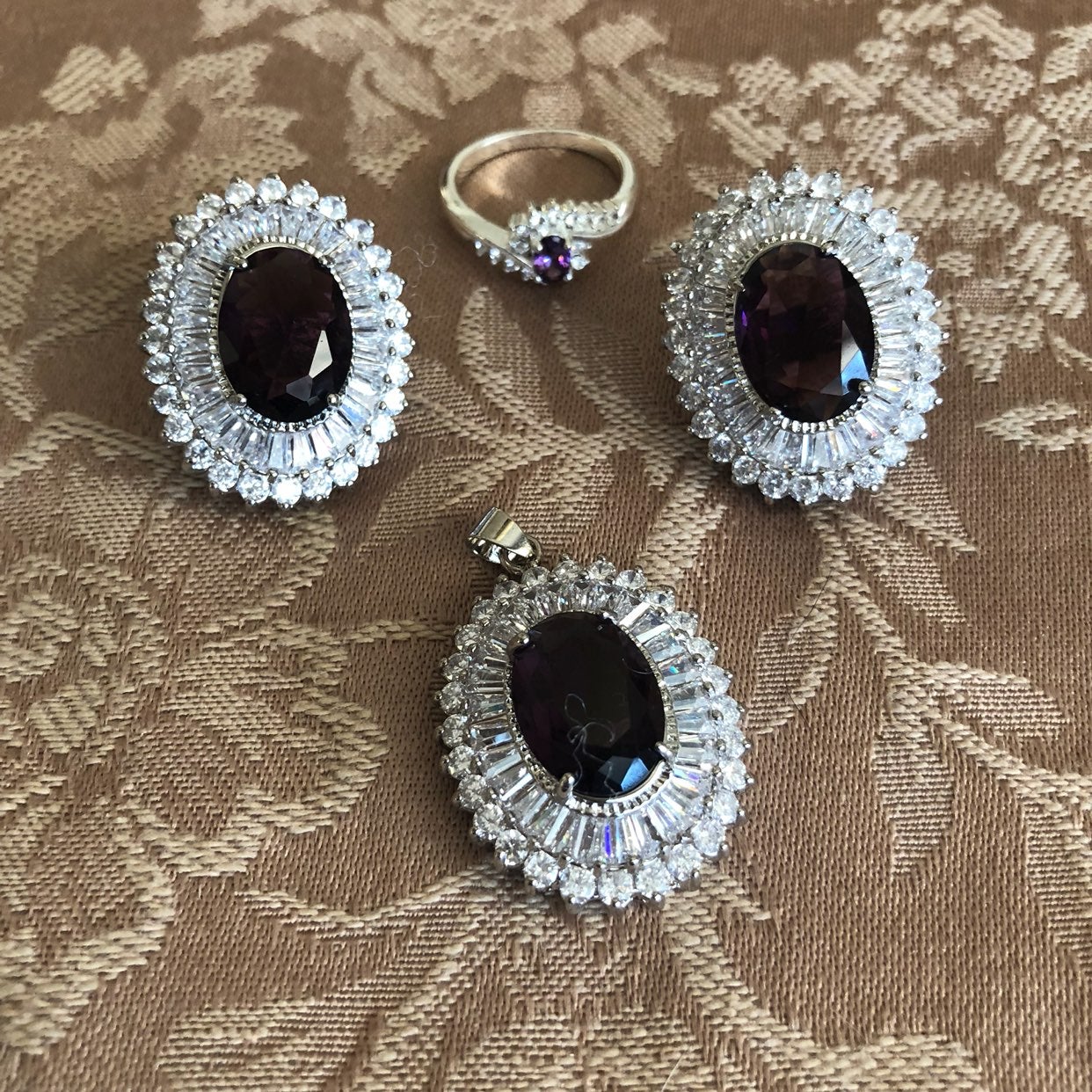 18k White Gold Filled purple jewelry set