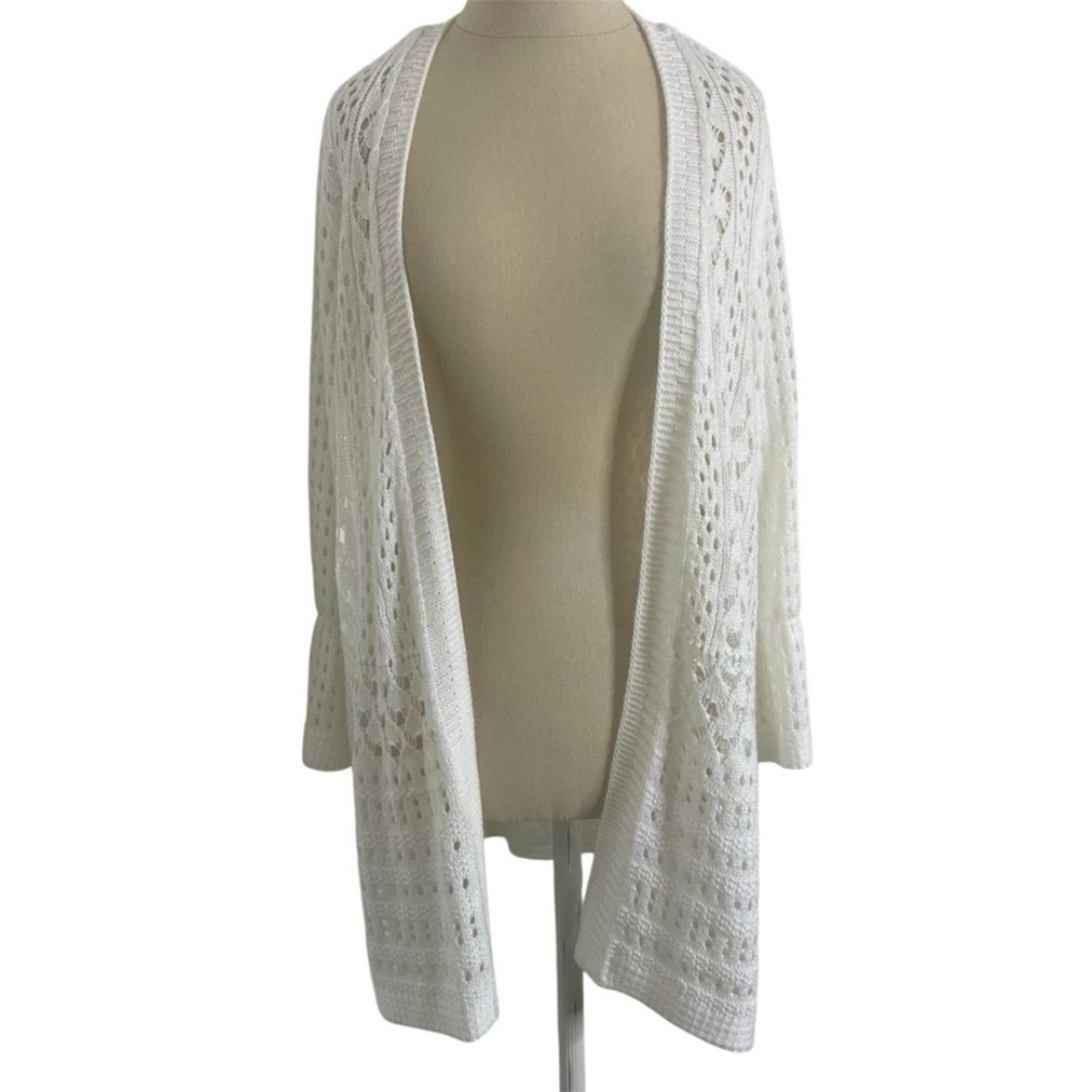 Charter Club Size 1x Lightweight Cardigan Sweater White Lace Fun Sleeve