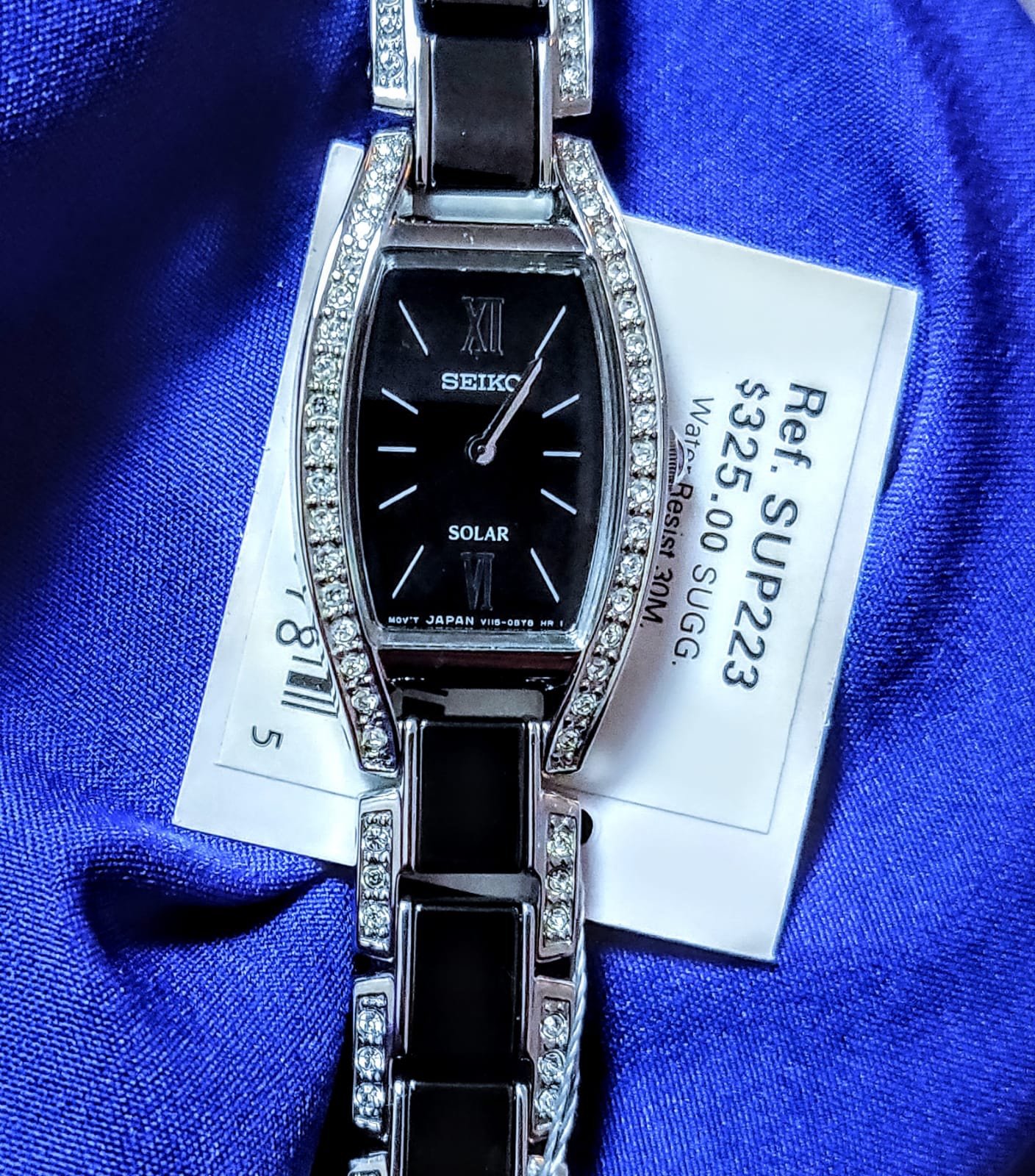 Seiko Solar Real Swarovski Black Ceramic Women's Watch