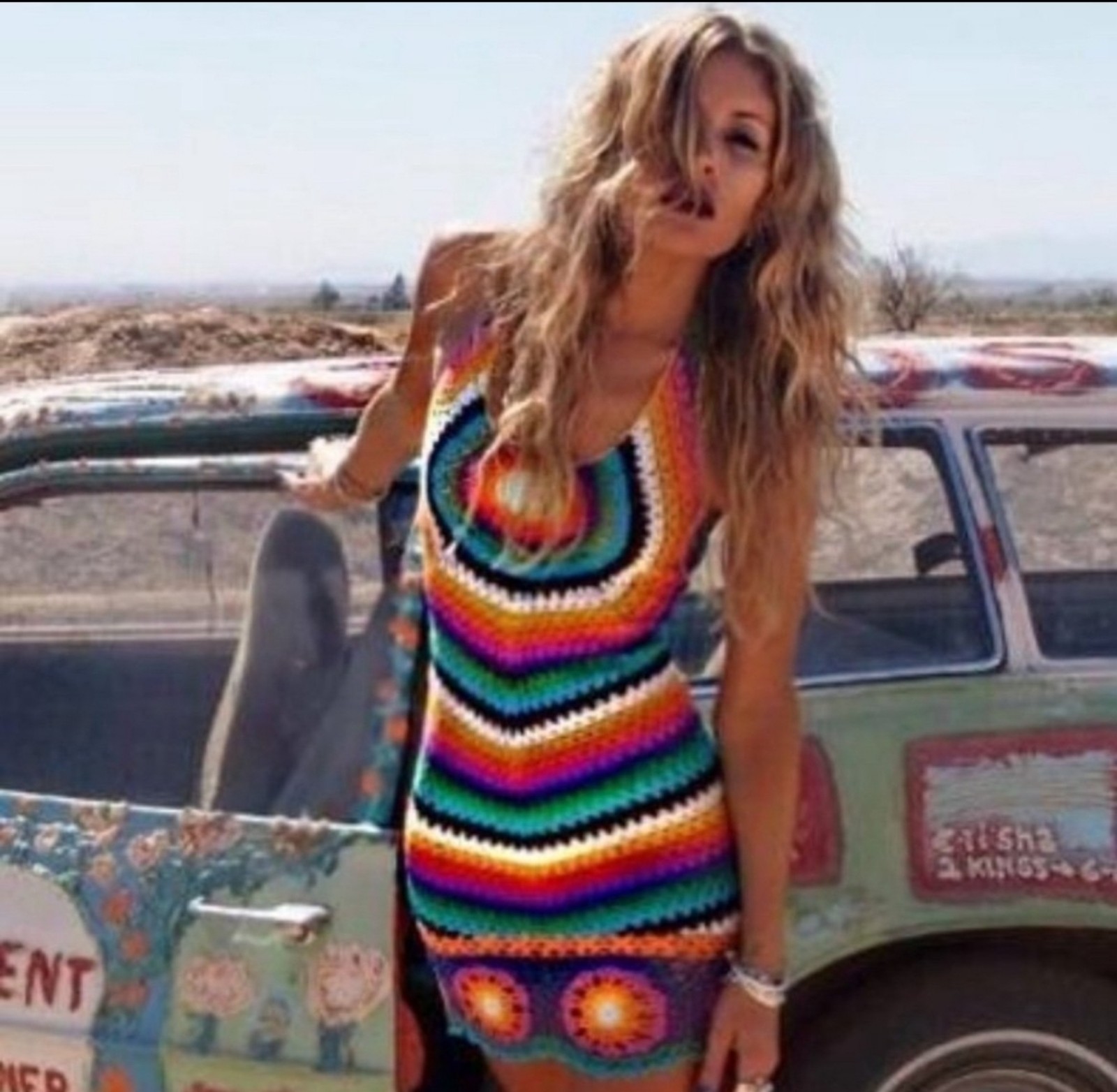 Rat & Boa Crochet Mini Dress