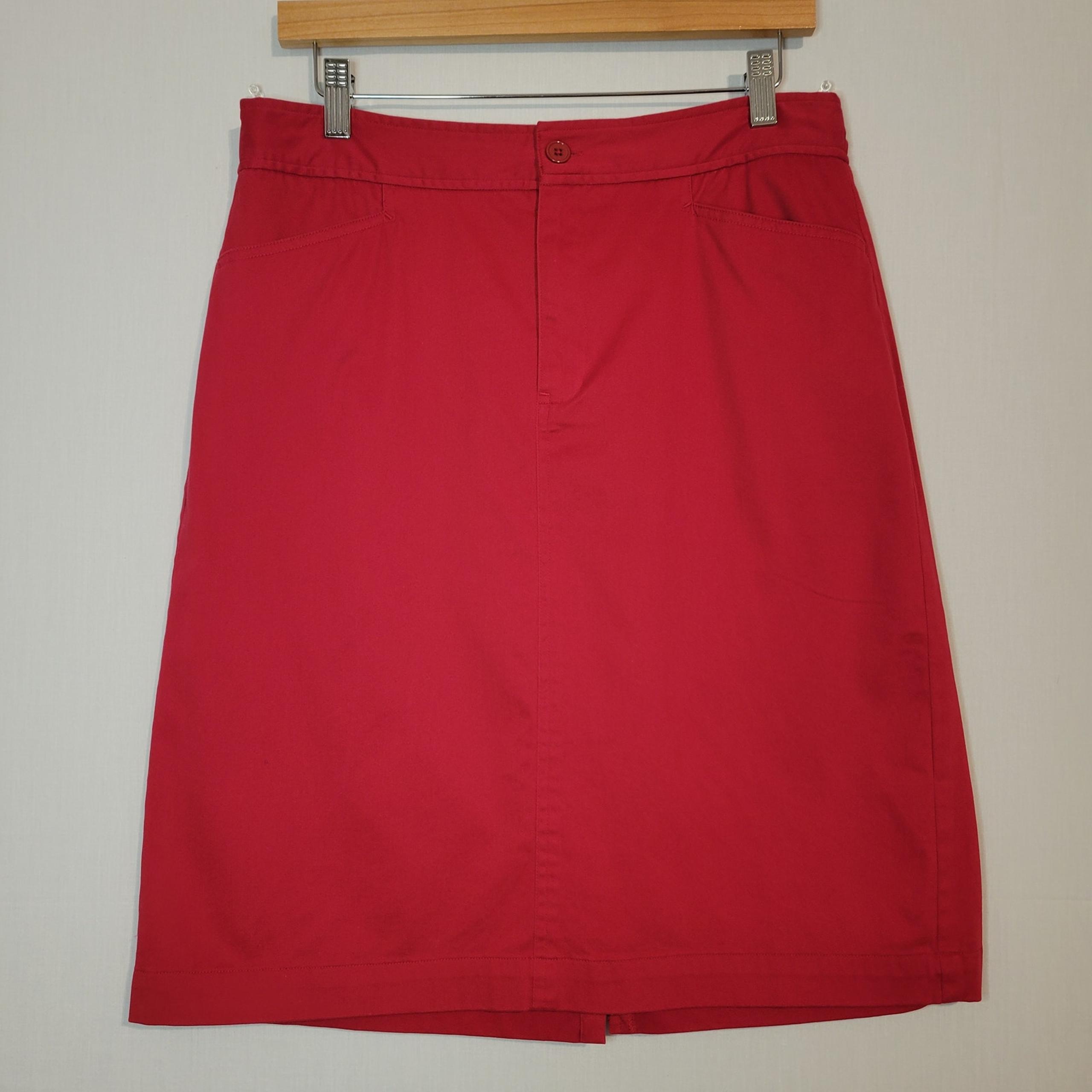Orvis Stretch Pocket Skirt size 12 red a-line, casual office career cotton, New