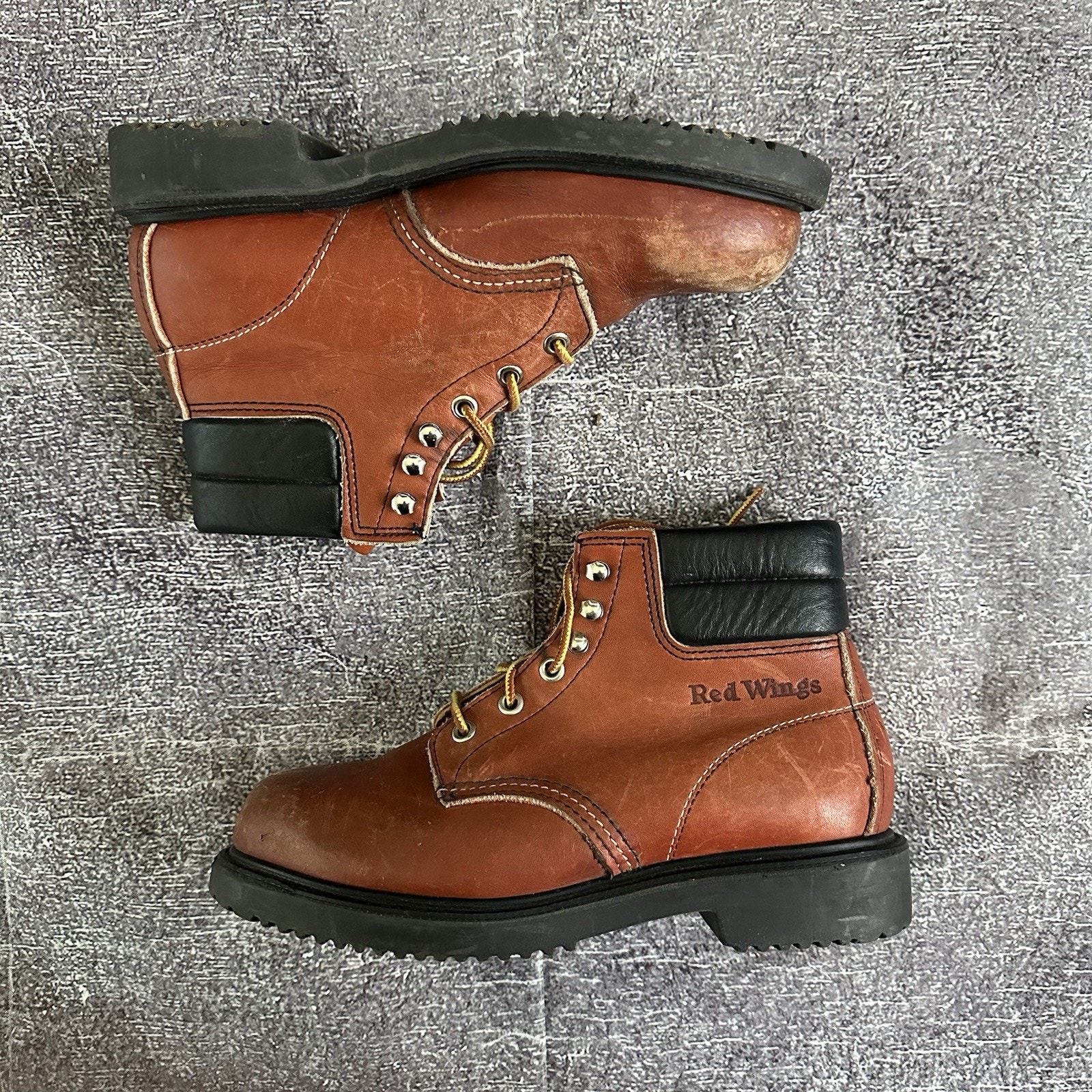 Women's Vintage 80s Red Wing USA Red Brown Leather Lace Up Work Ankle Boots Sz 6