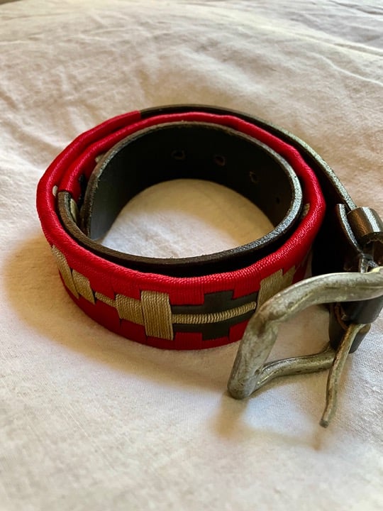 Genuine Argentine Polo Black Leather Belt with Heavy Duty Cotton Embroidery