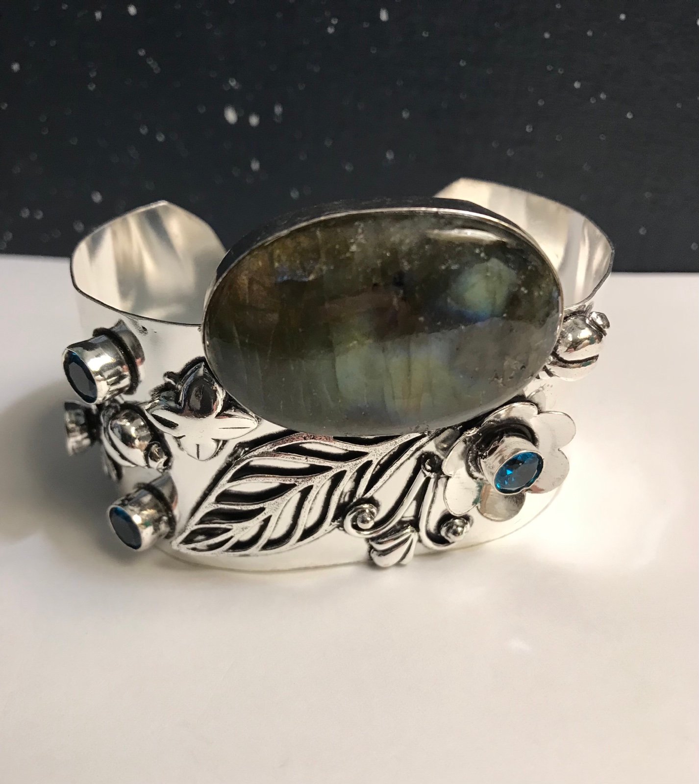 Labradorite Blue Topaz 925 Sterling Silver Cuff Bracelet