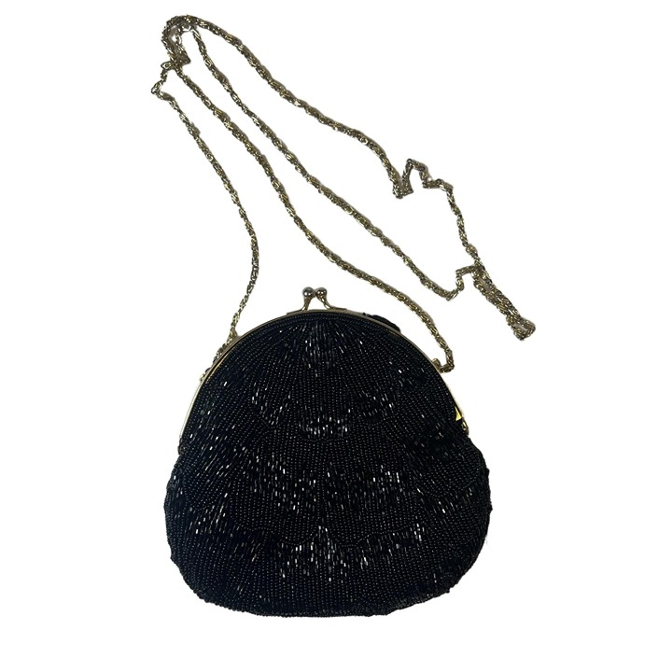 Walborg Black Beaded Purse Chain Strap Clasp Closure Vintage Evening Bag Womens