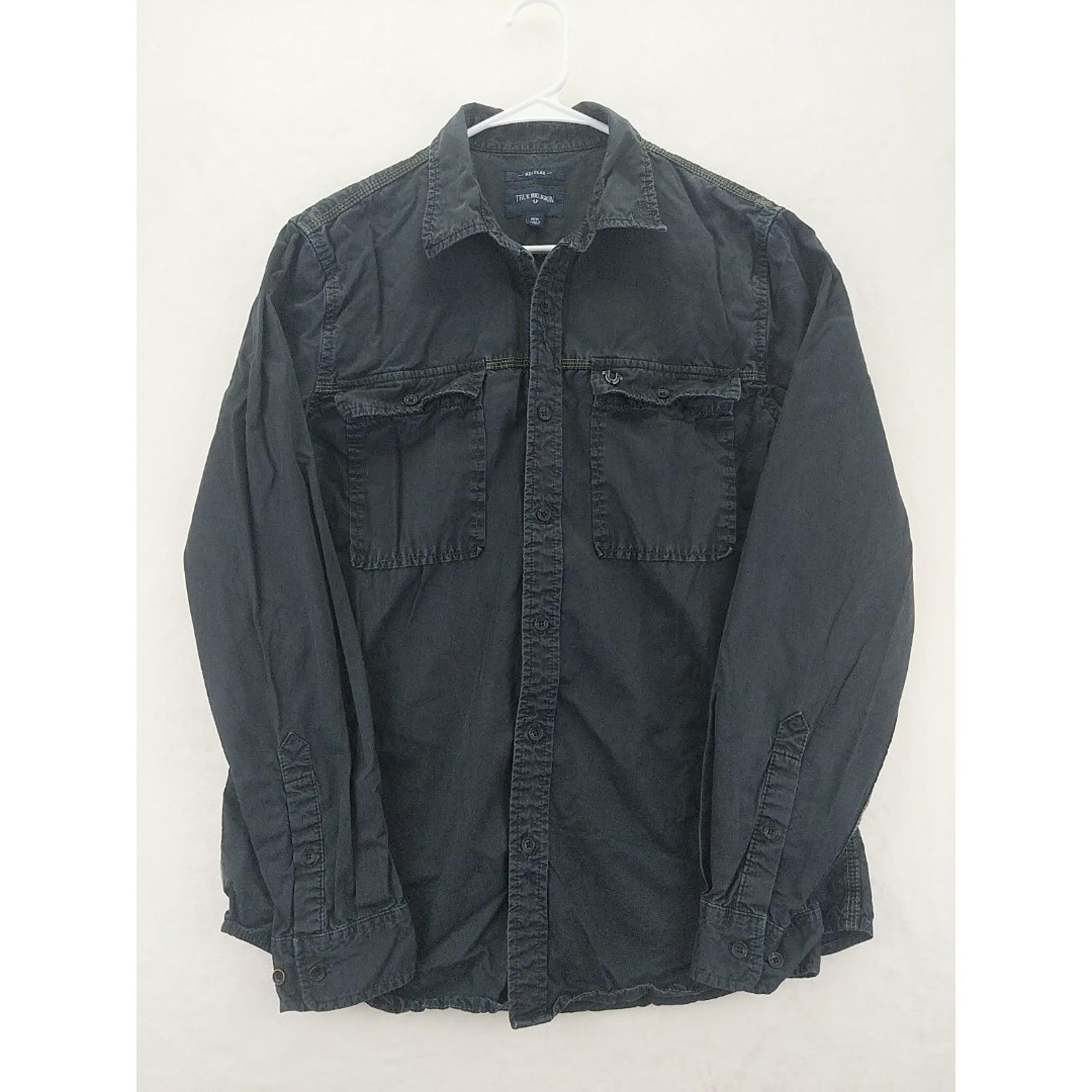 True Religion Regular Fit Mens Medium Black Button-Down Long Sleeve Shirt