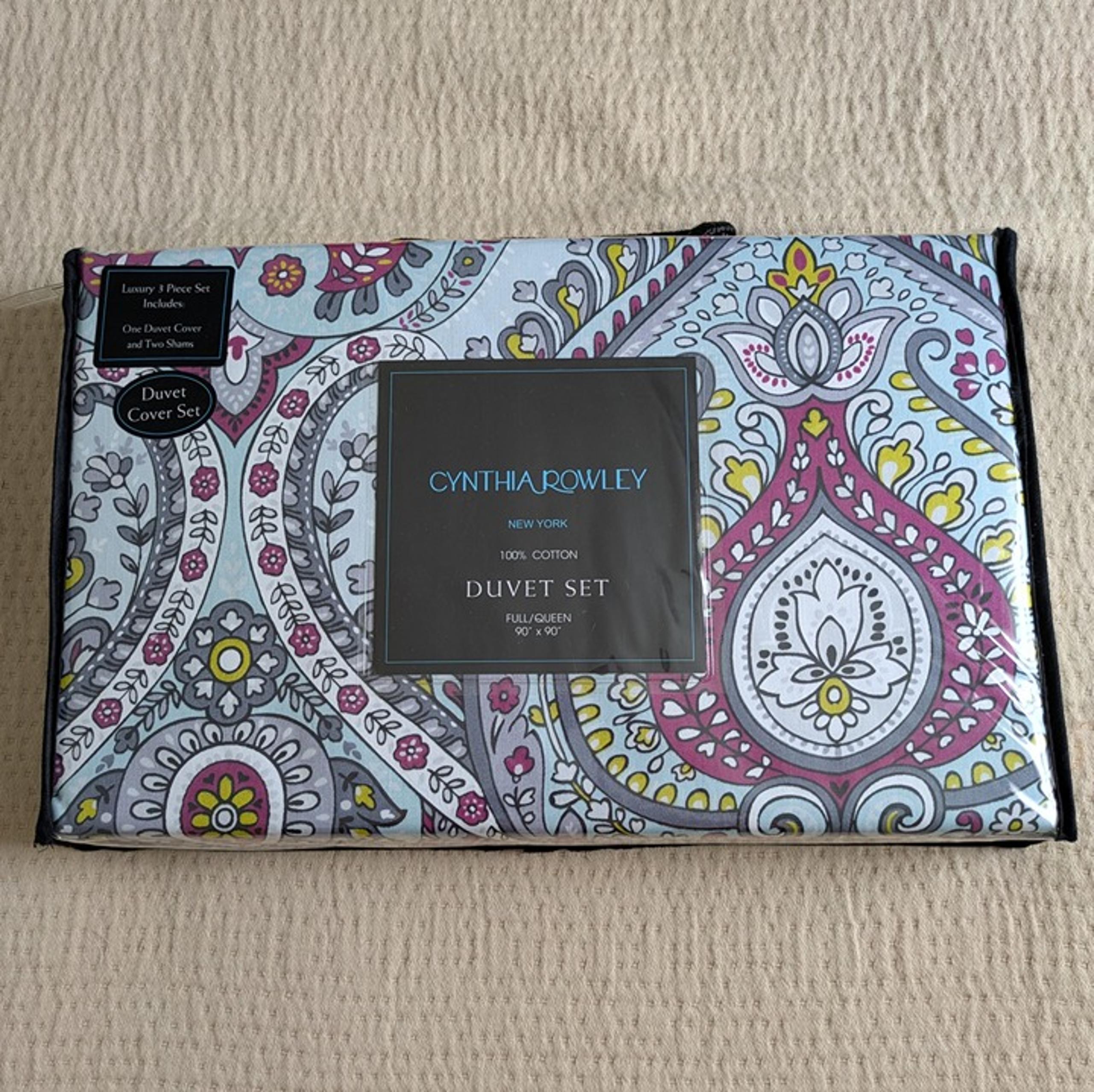 Cynthia Rowley Cotton Queen Duvet Cover 3 Piece Set NWT
