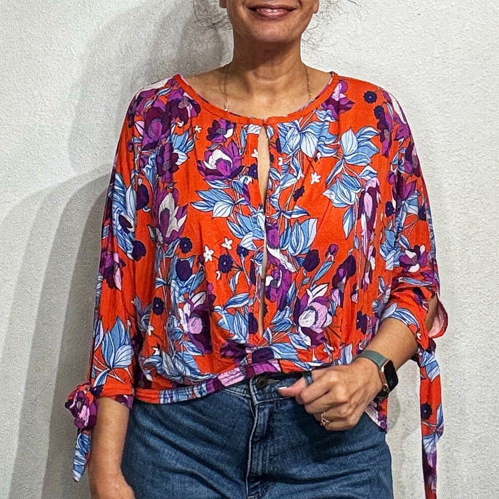 Free People Red Floral Twist Front Oversized Top Sz S