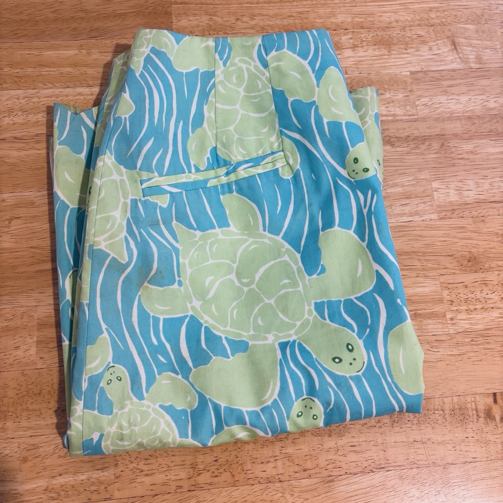 Lilly Pulitzer Women's Size 4 Blue Green Nautical Skirt Sea Turtles Knee Length