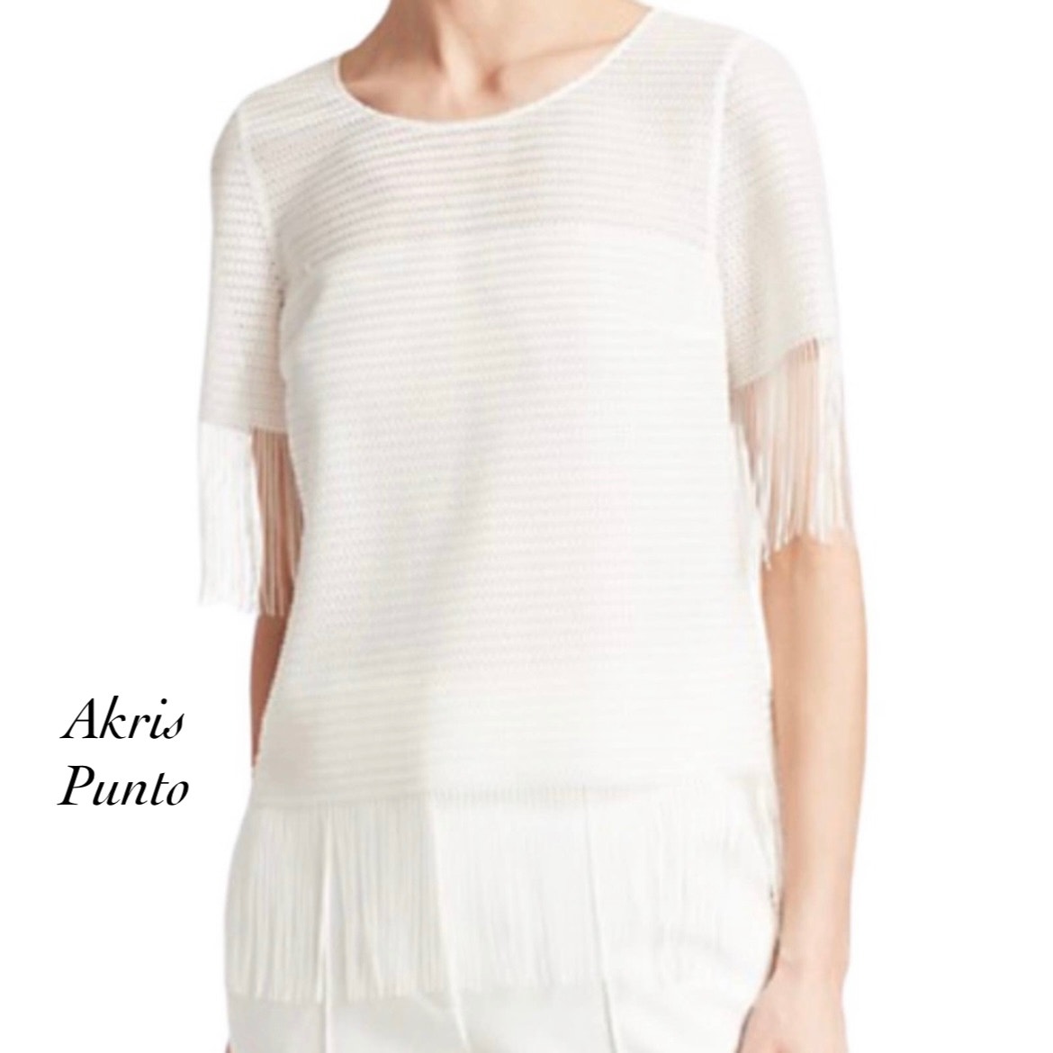 Akris Punto Ivory Fringe Blouse NWT Sz 2