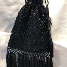 Black drawstring beaded evening bag