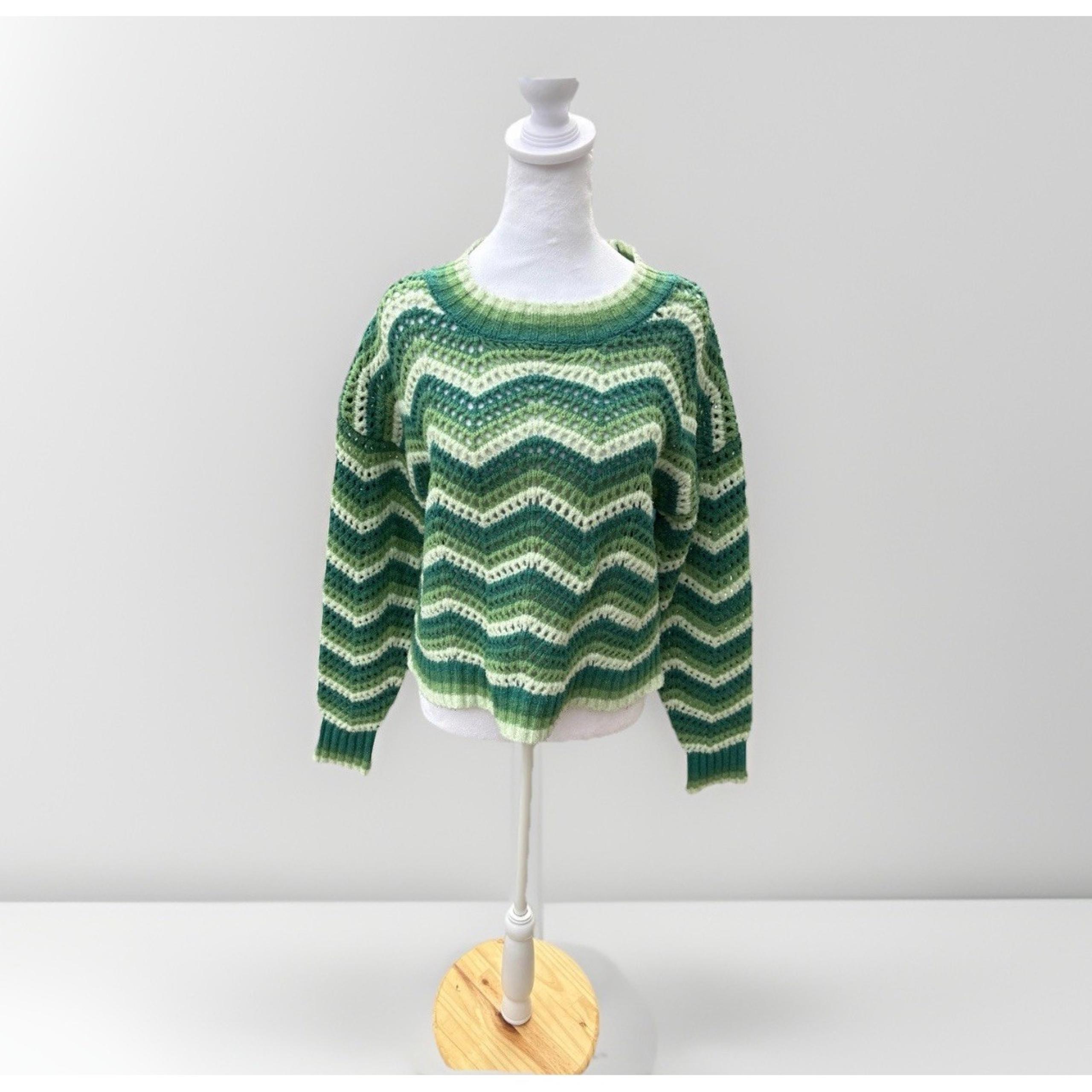 Pink Rose (Dry Goods) knit chevron sweater Green & Cream  size large pullover
