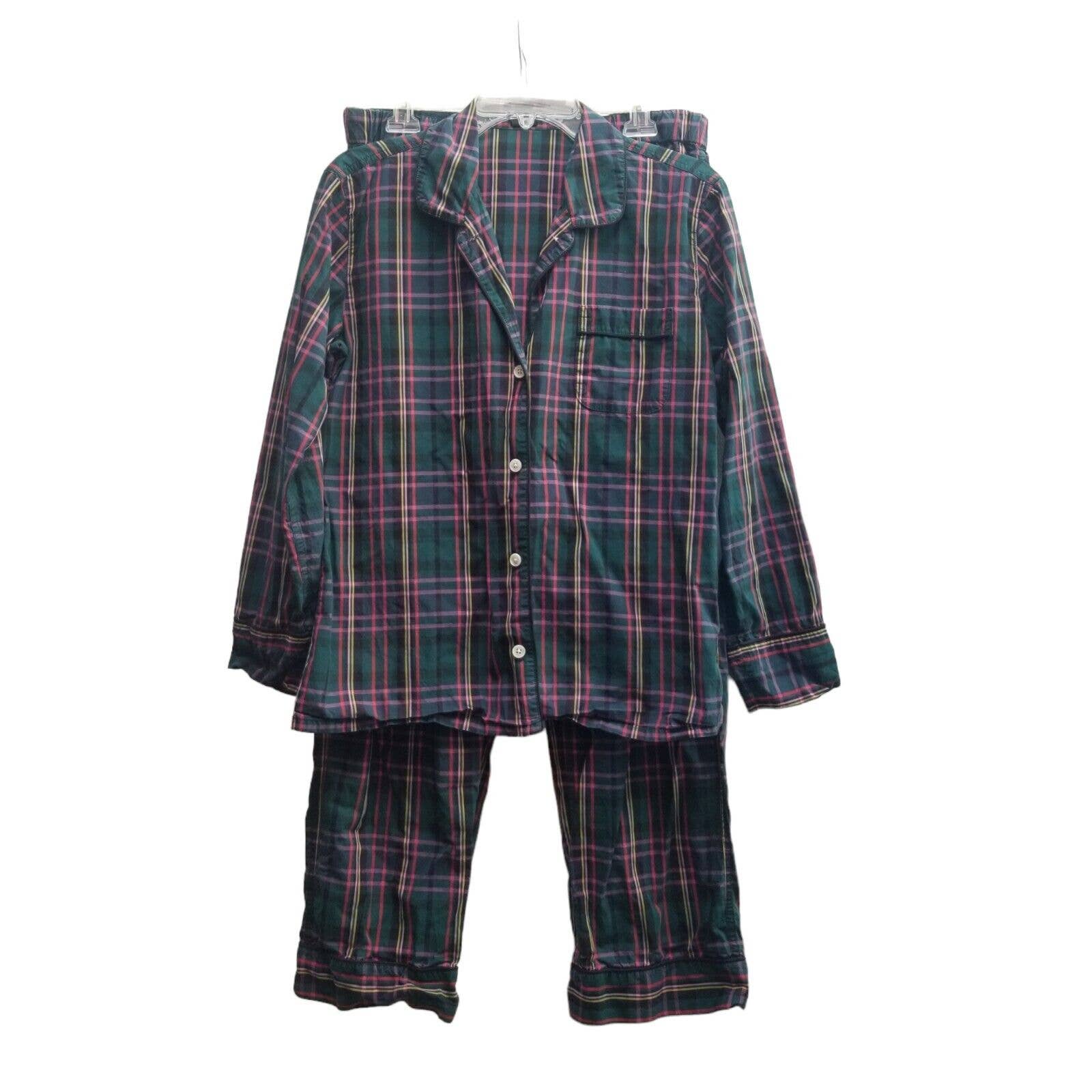 J.Crew Mens Size S 100% Cotton Lightweight Green Plaid 2 Piece Pajama Set