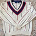 Cambridge Classics Mens Ivory Vintage V-Neck Sweater Size Medium Red Blue Stripe