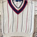 Cambridge Classics Mens Ivory Vintage V-Neck Sweater Size Medium Red Blue Stripe