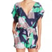 Trina Turk Midnight Paradise Romper VNeck Short Sleeve Blue green Chain Floral L