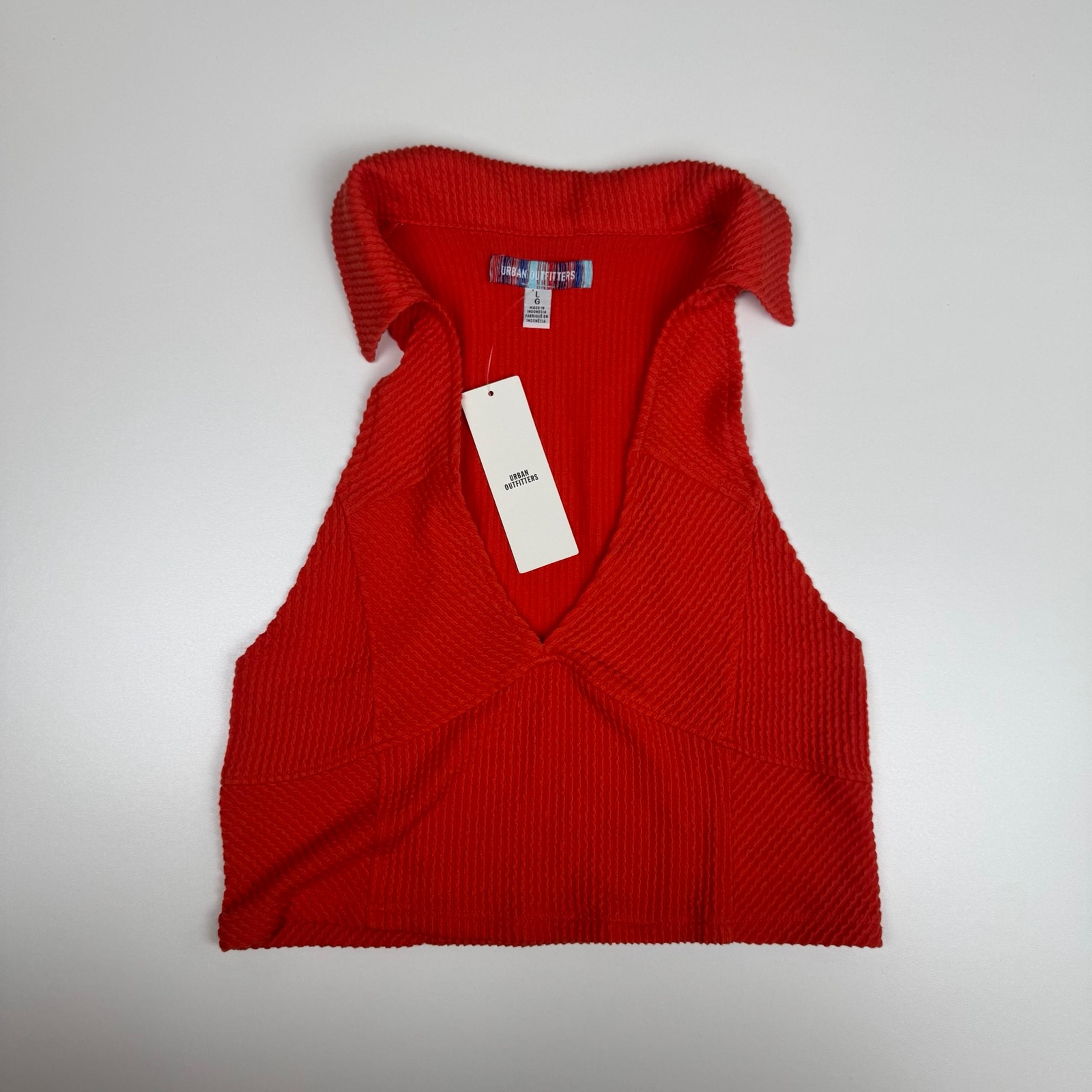 Urban Outfitters Knit Collared Halter Crop Top Orange Red Women’s Size Large NWT
