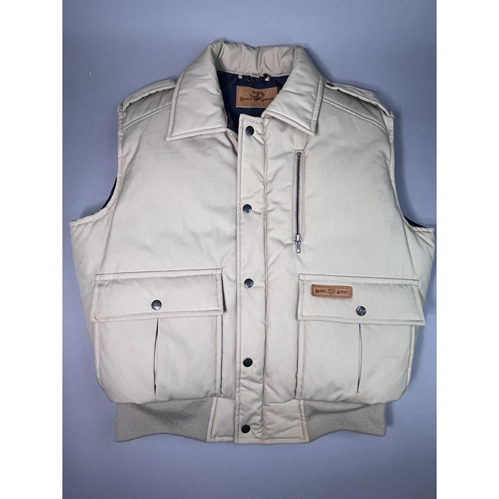 Black Sheep Mens Sleeveless Down Puffer Vest w Snaps Size XL Khaki Tan Vintage