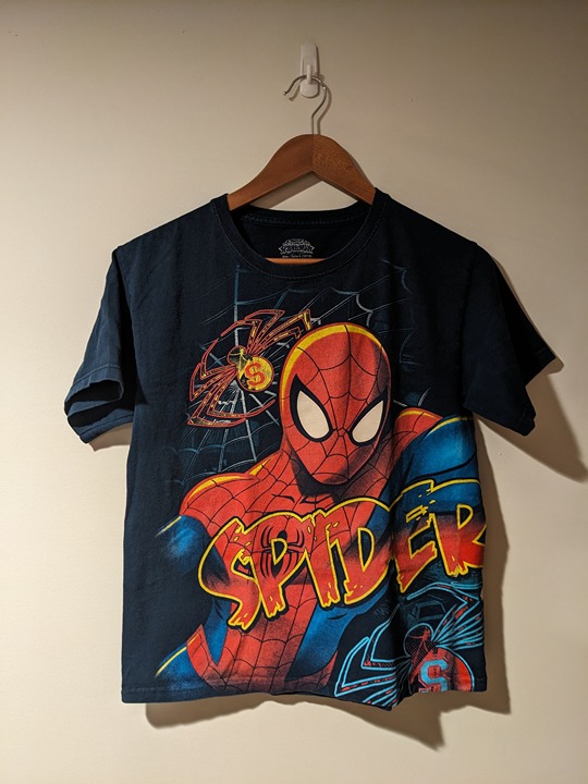 Vintage 2010's Spider-Man Marvel Comics All Over Print Blue Youth Large T-Shirt