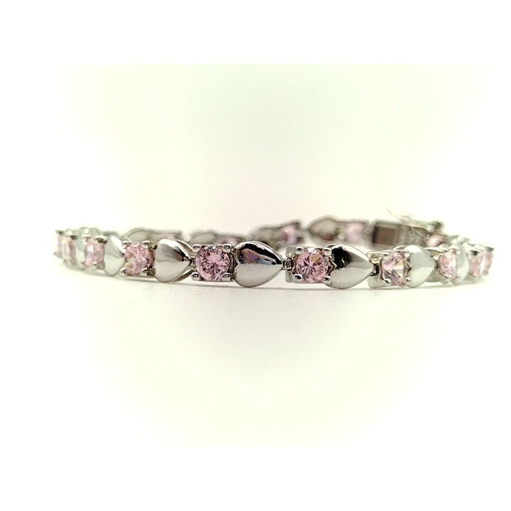Sterling Silver NEW NWT Pink Topaz Heart Tennis Bracelet 7.5