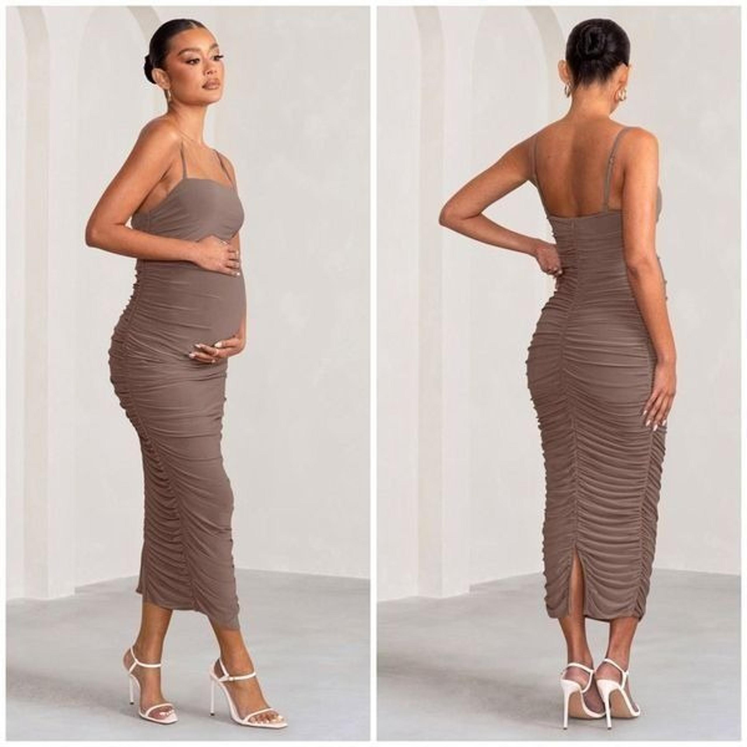 Club London Sentimental Mocha Maternity Dress Midi Dress Size 4