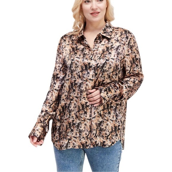 Lafayette 148 New York Scottie Silk Printed Blouse size Large