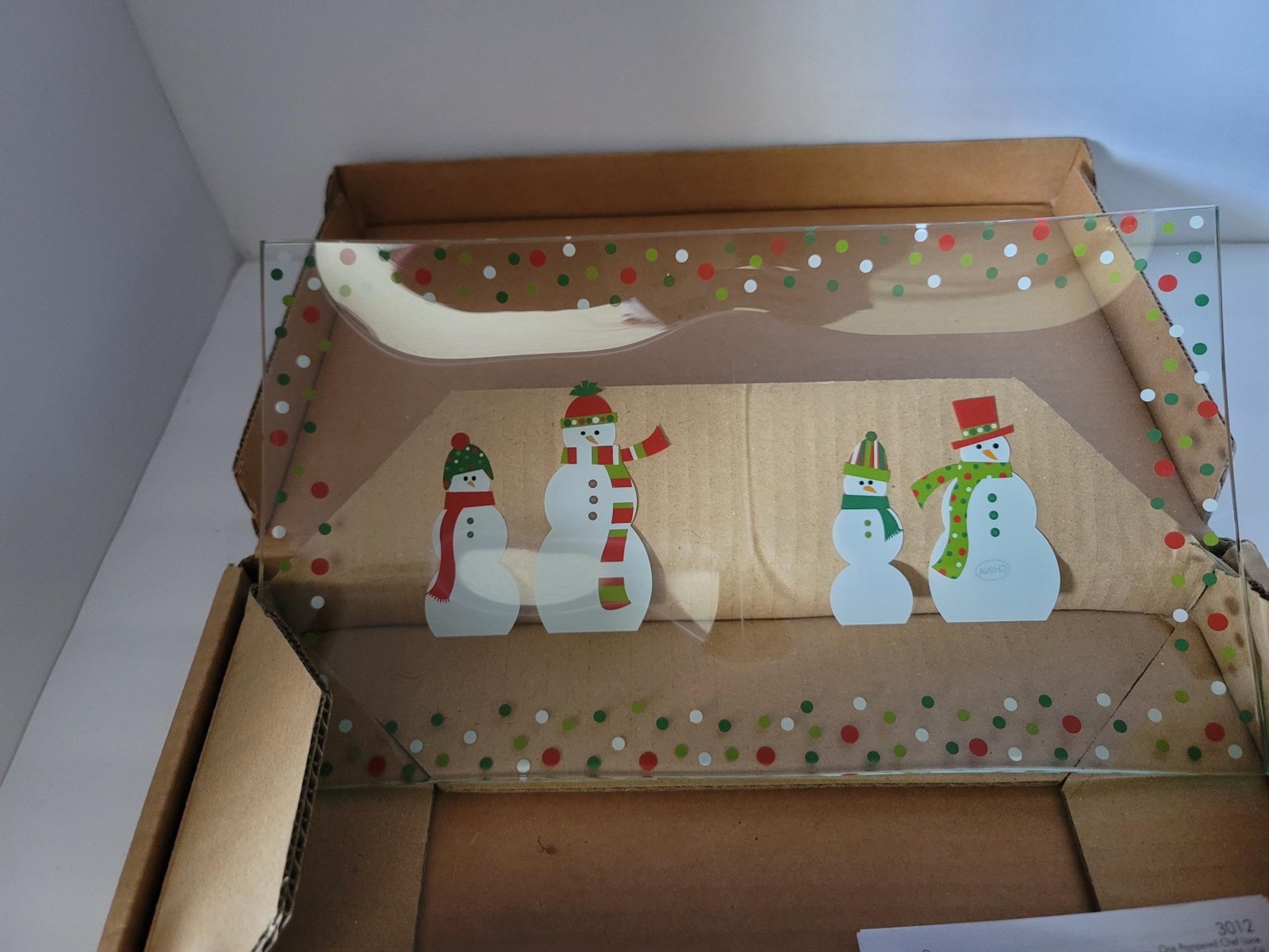 Pampered Chef Snowmen Dots  Glass Platter 3012
