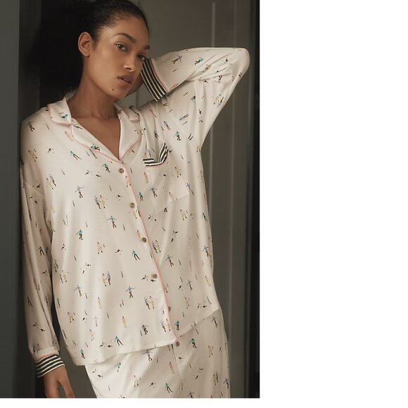 By Anthropologie The Briar Piped Pajama Shirt: Long-Sleeve Edition XL NEW