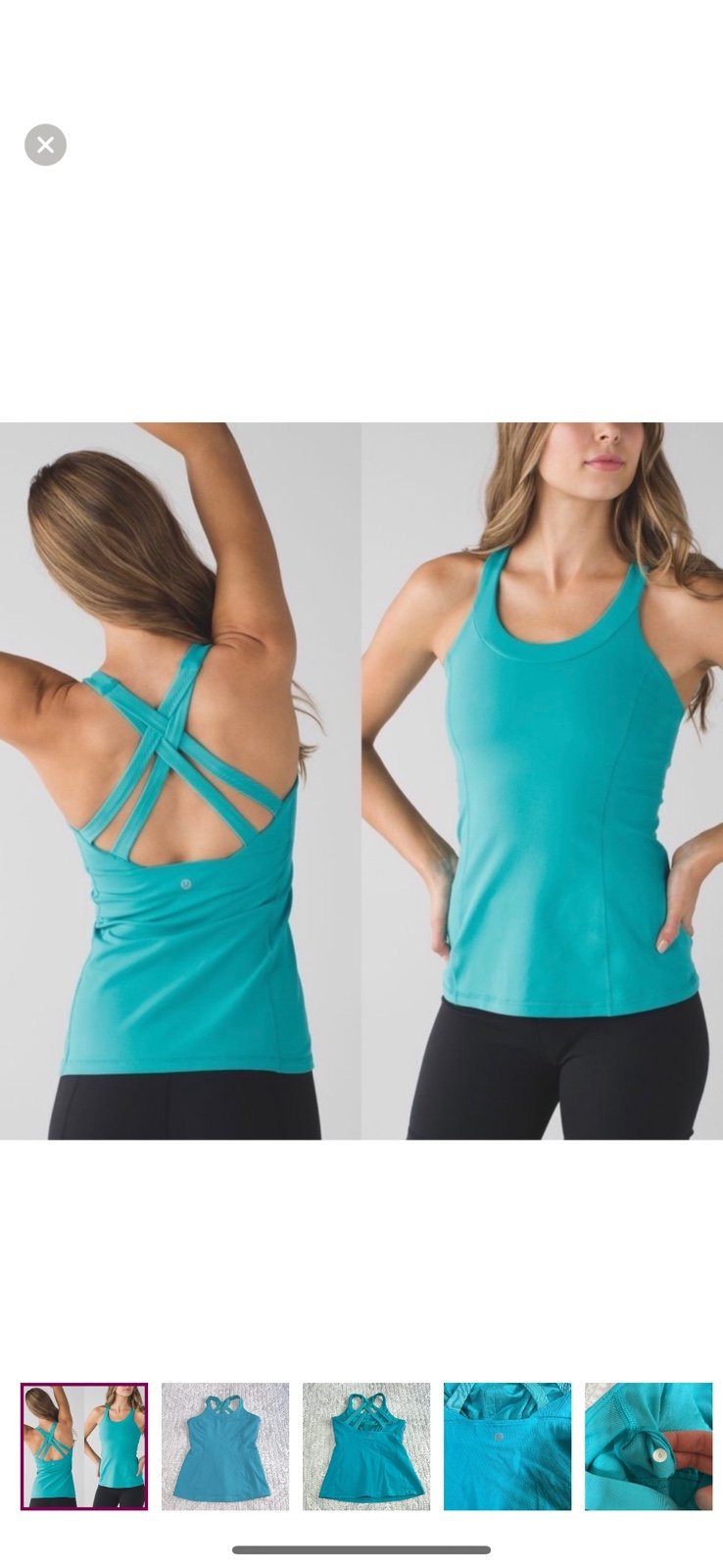 Lululemon Enhearten Peacock Blue Strappy Yoga Crisscross Tank