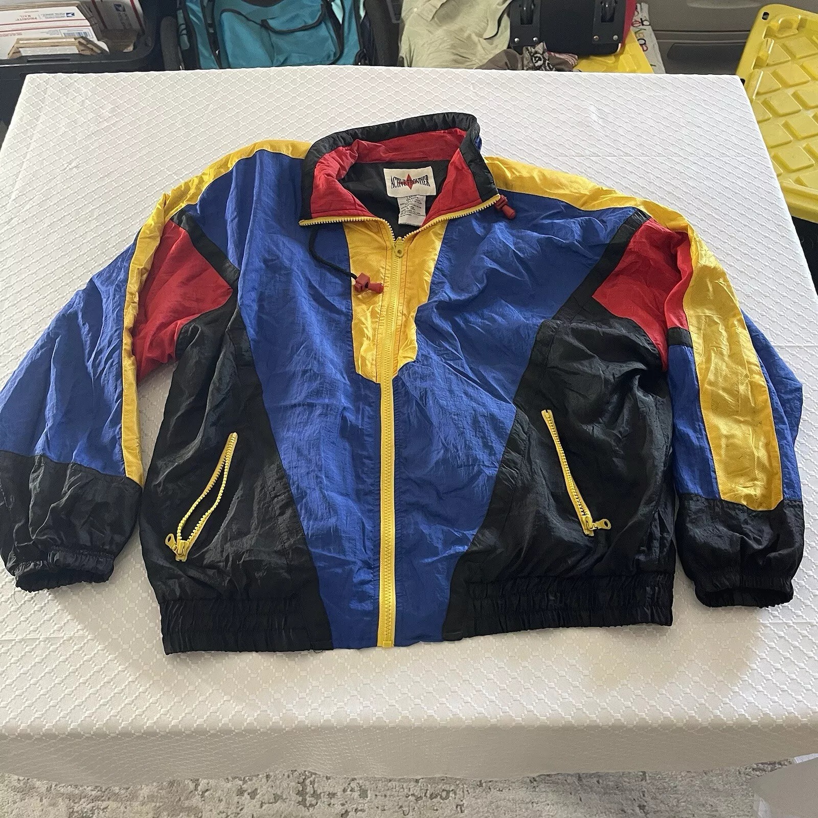 Active Frontier Jacket Women Sz Large Windbreaker Nylon 80s 90s Color block Zip