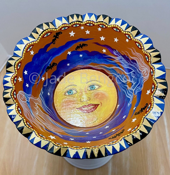 “HALLOWEEN FUN” Vintage Candy Dish, Hand-painted Dried Gourd. Unique, Rare-OOAK