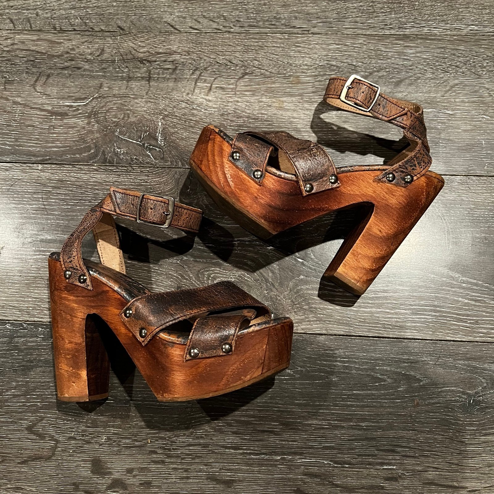 Bed Stu Womens Madeline High Platform Heels Strappy Brown Leather Size 6