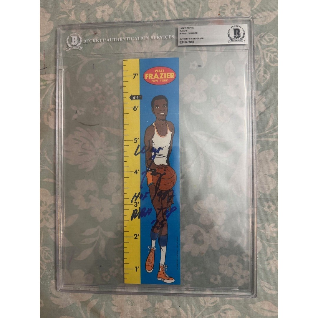 NY Knicks great Walt Frazier signed 1969-70 Ruler Card 2 inscriptions Beckett B