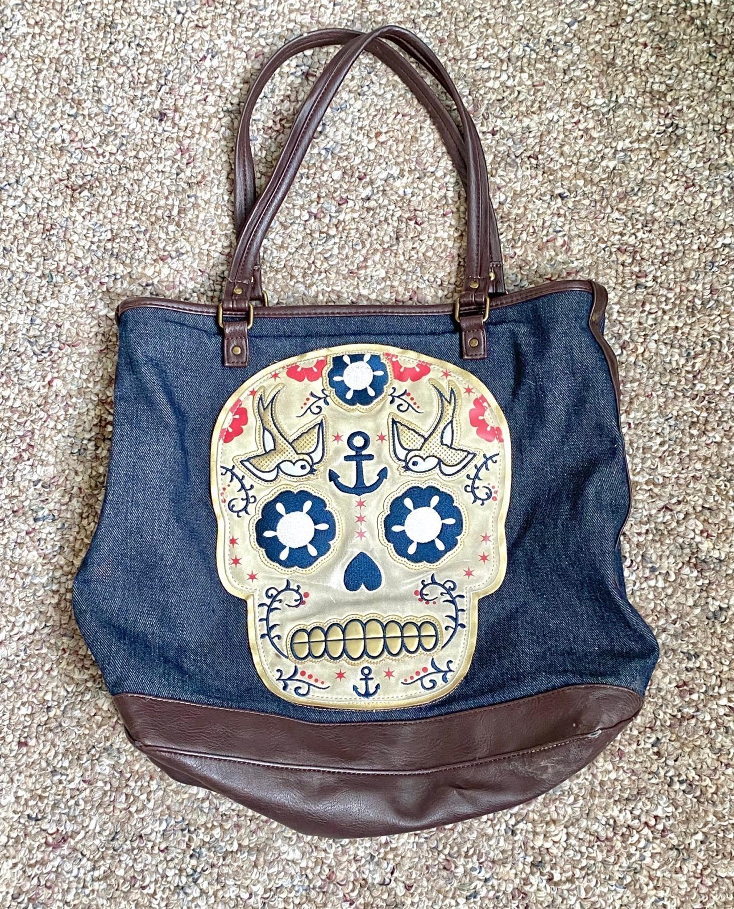 Rare Loungefly Sugar Skull Patch Day of the Dead  Women's Shoulder Tote Bag