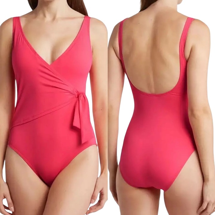 Tommy Bahama Wrap Front One Piece Swimsuit 8 Coral Coast Soft Cups Tie Beach NWT