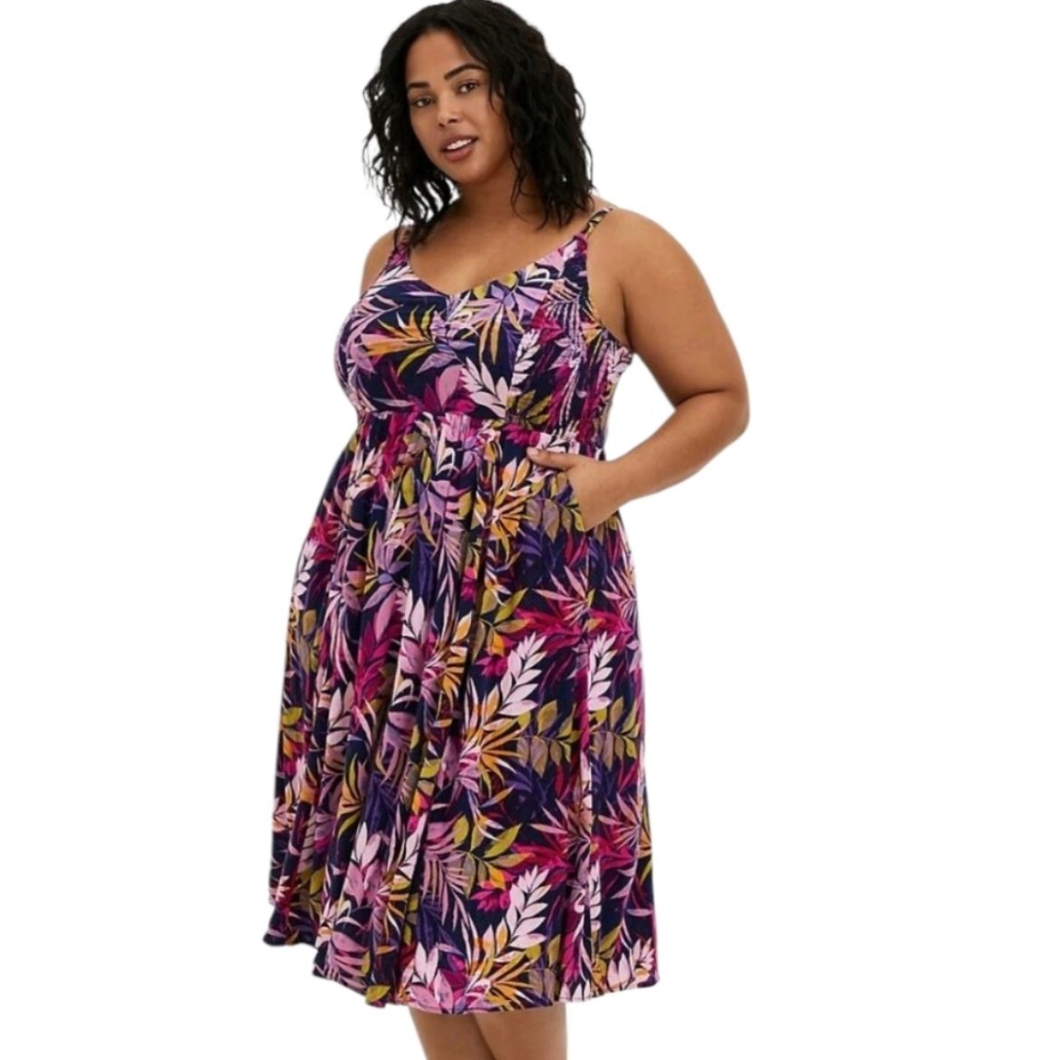 Torrid Tropical Floral Sleeveless Smocked Midi Dress
