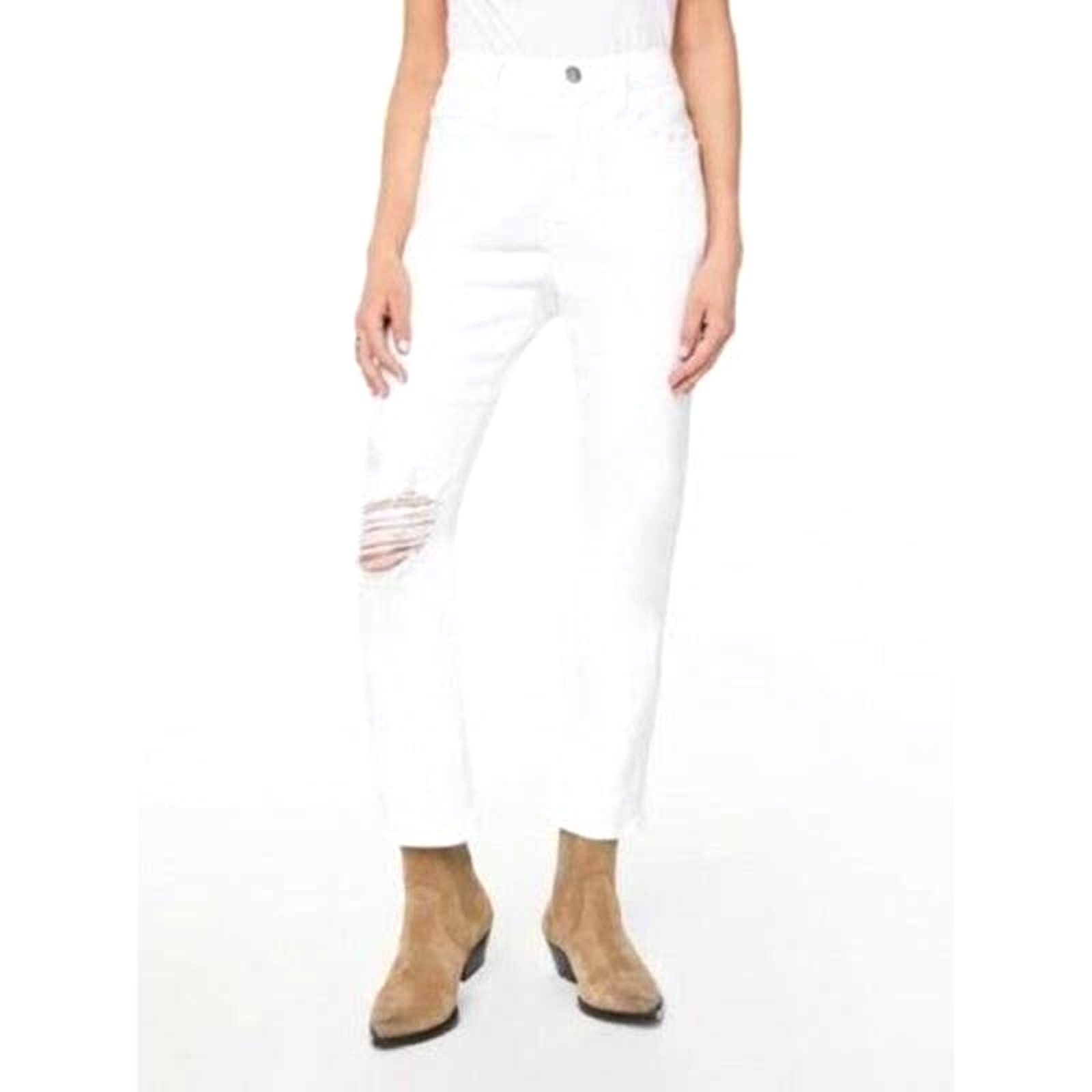 Frame Le Beau Jeans Womens 31 White Distressed Straight Leg High Rise