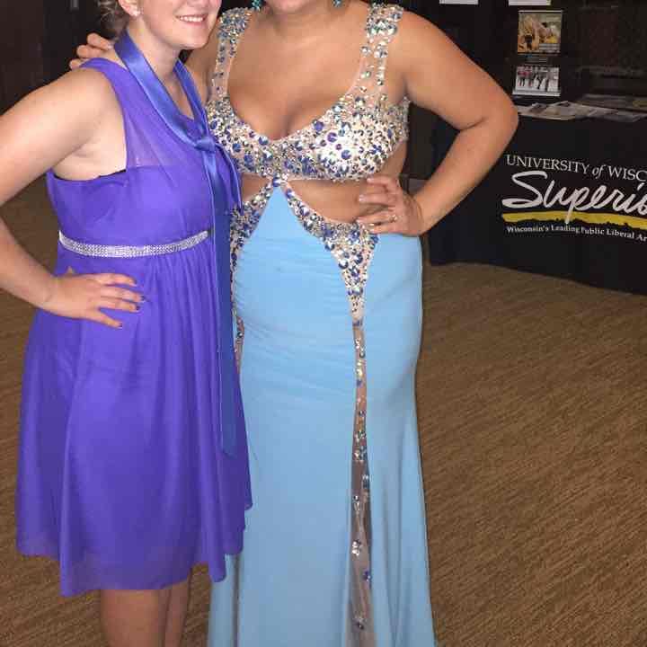 Turquoise blue cutout gem Prom Dress