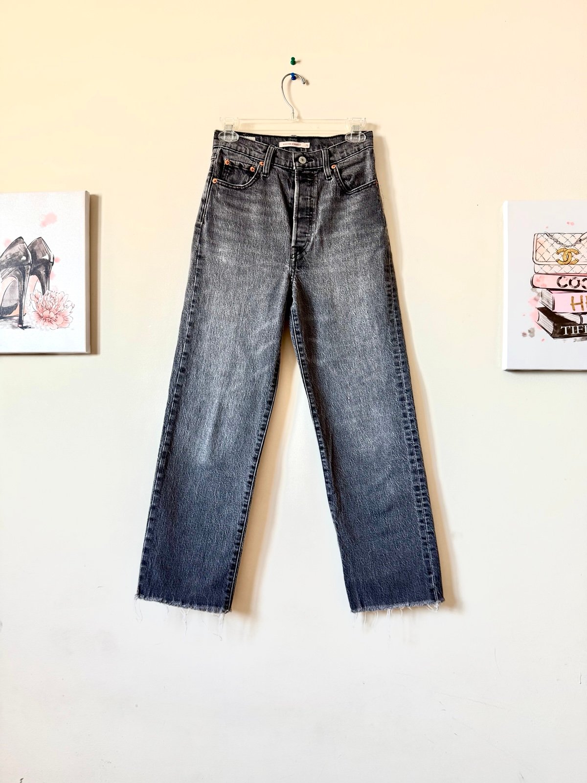 Levi’s Premium Ribcage Straight W26 L27 High Rise Jeans Stretch Gray Wash