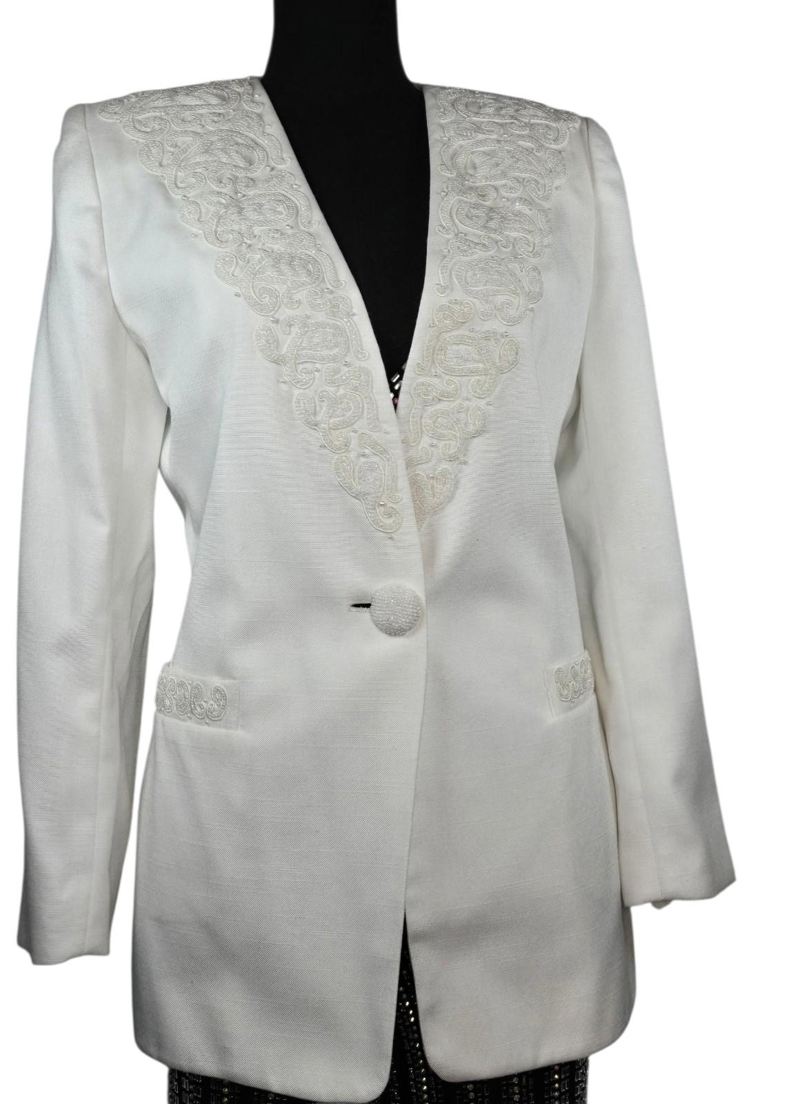 Vintage John Meyer of Norwich White Beaded Blazer Womens 8 | Elegant Formal