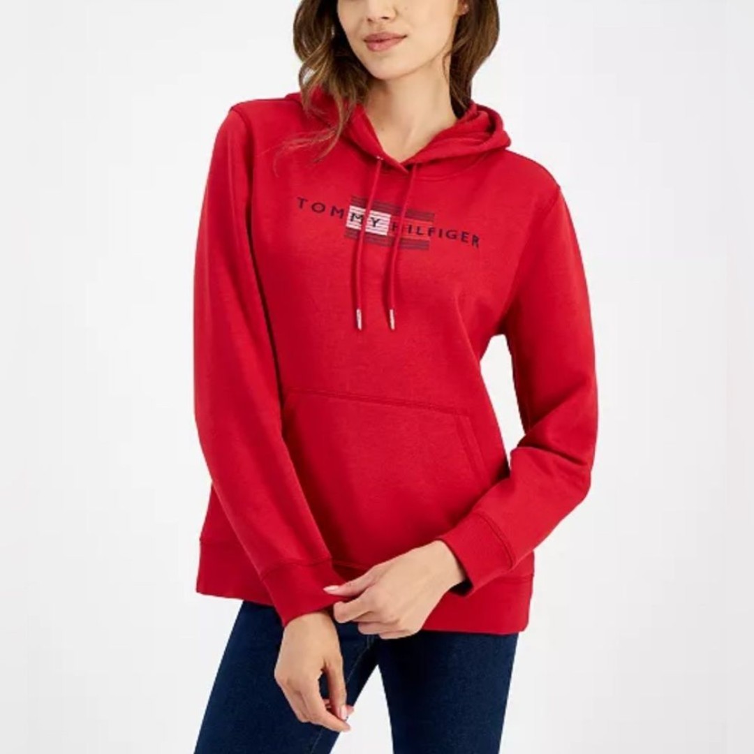 Tommy Hilfiger red logo graphics pullover hoodie size XS NWT