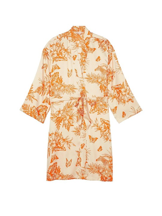NEW M/L Victoria's Secret Satin Midi Robe in Champagne Tropical Toile