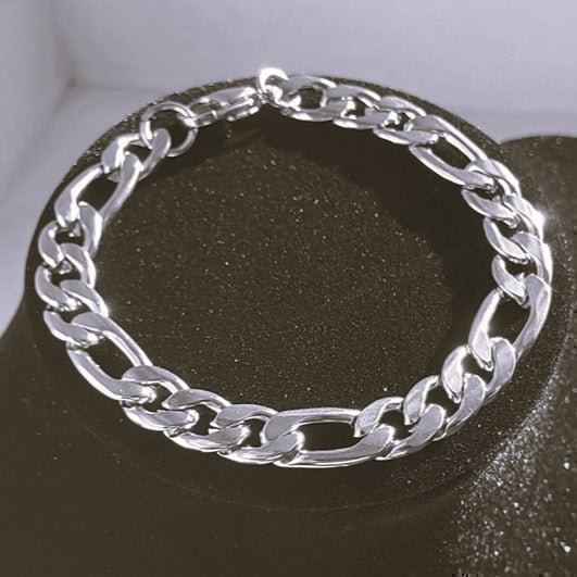 Mens 8 18K White Gold Figaro Chain Link Bracelet 18 Karat Guys Silver Jewelry 8