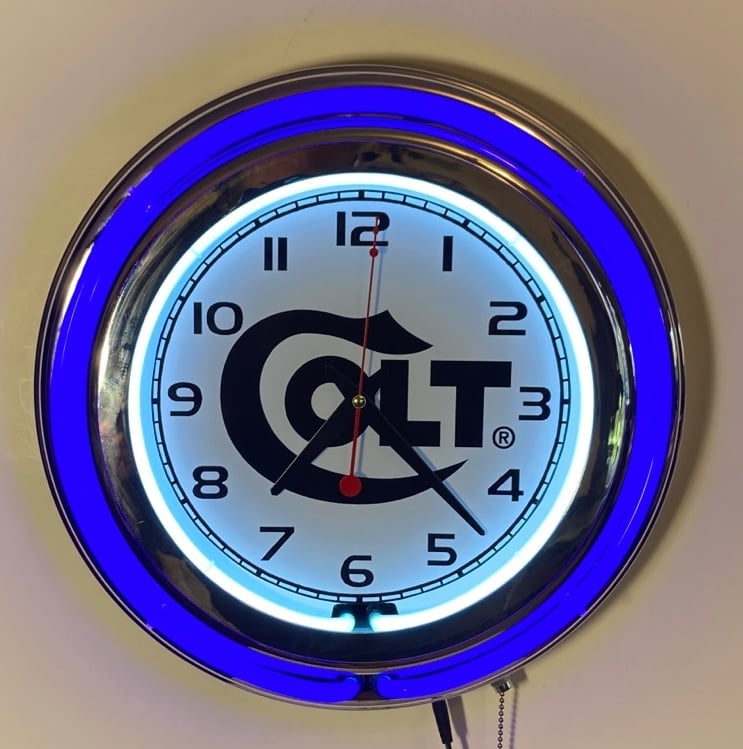 Colt Firearms logo neon wall clock