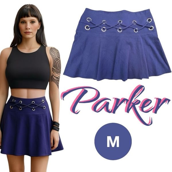 Parker Women's Fully Lined Milos Crisscross Grommet Mini Skirt Blue Size Medium