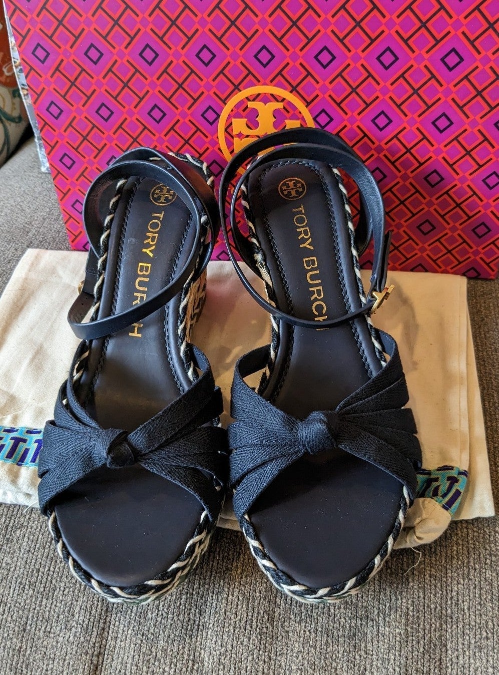 Tory Burch multi color wedge espadrilles sandals