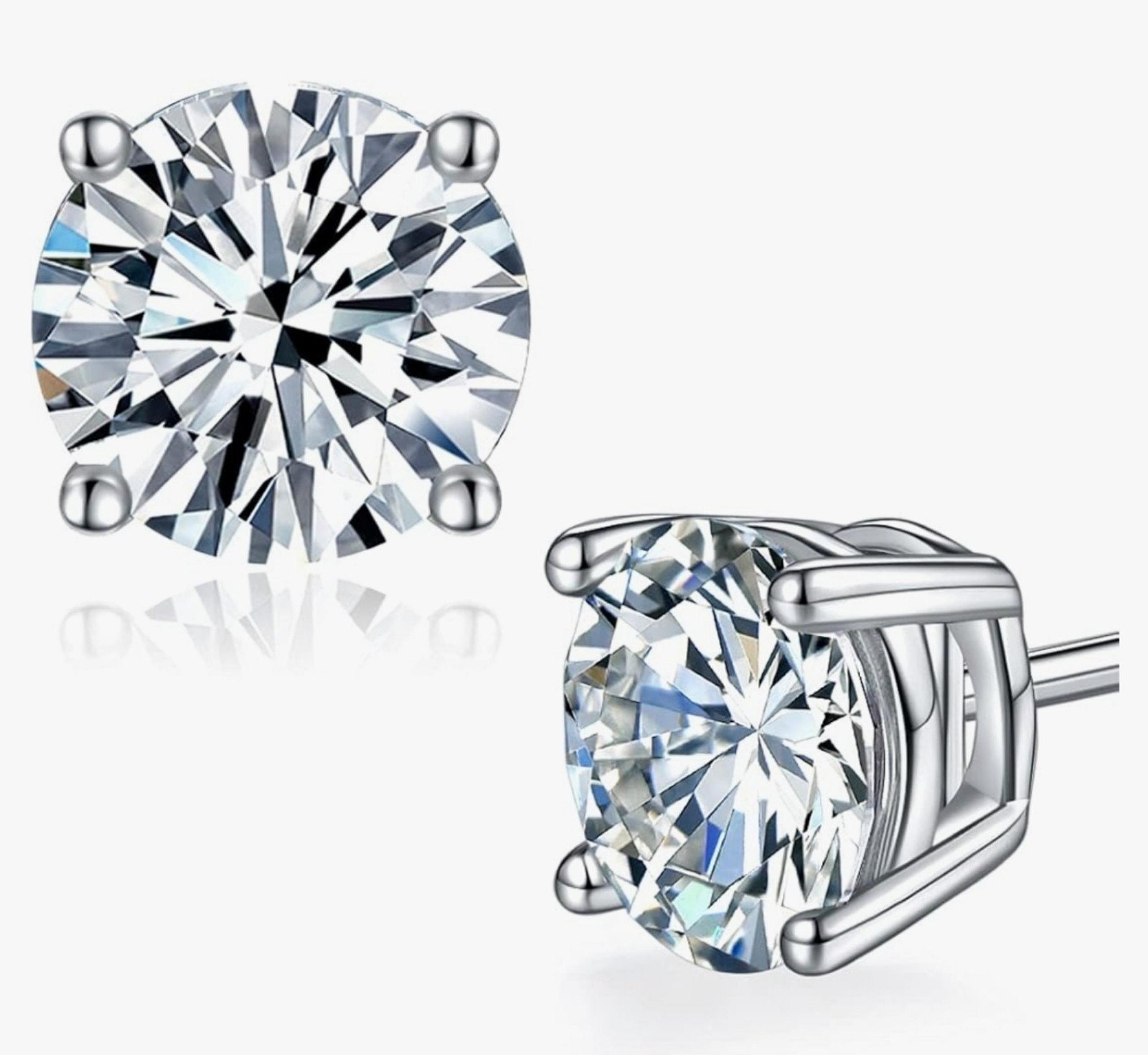 Moissanite Stud Earrings Lab Created 18K White Gold Plated 925 SS 2ctw each