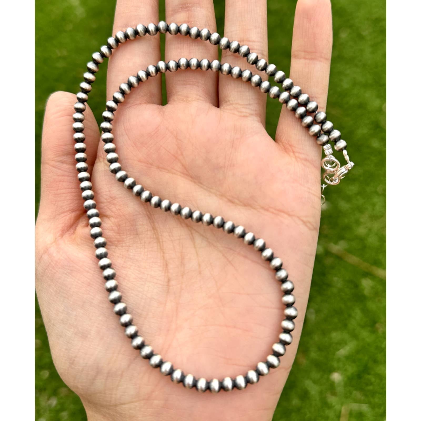 4mm 18 Inch Sterling Silver Oxidized Pearls Bead Necklace
