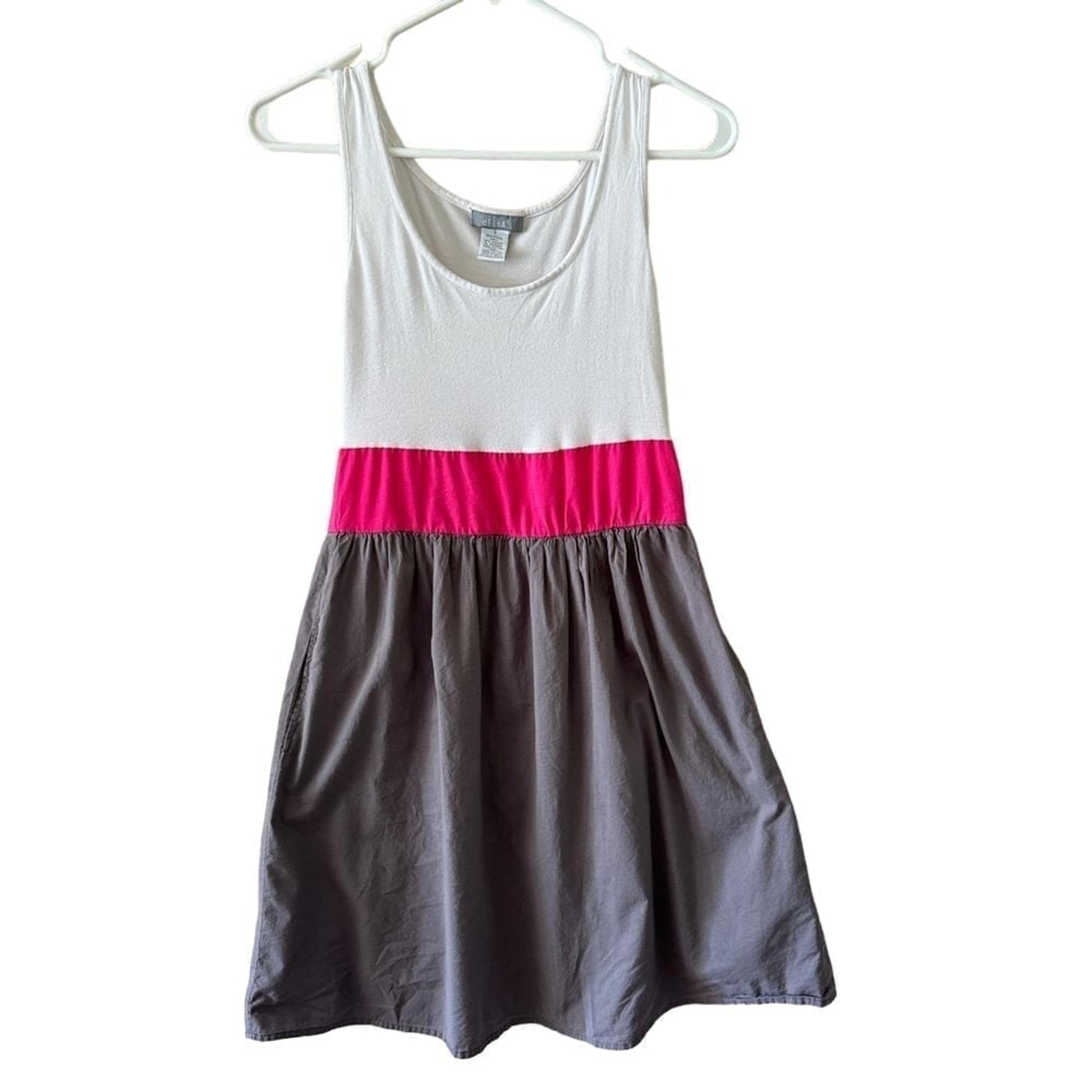 VTG dELiA*s Y2K Tank Dress Womens S White Pink Gray Sleeveless 90s Retro Skater