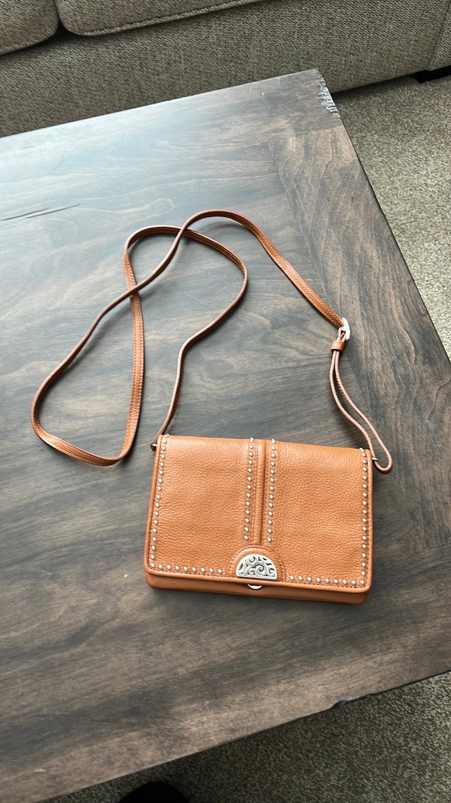 Brighton learher crossbody bag with silver studs